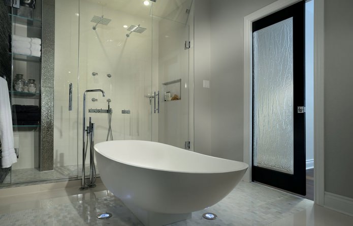 glass door in a modern bathroom design