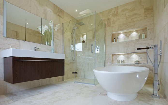 a freestanding bathtub in a modern style