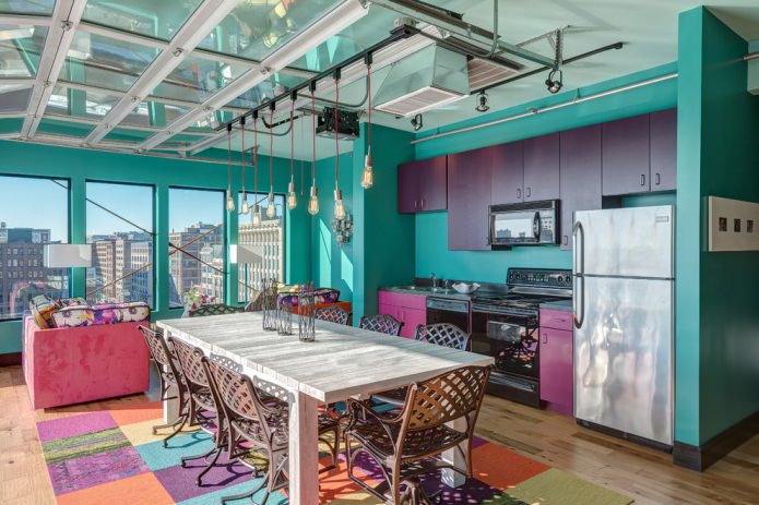 purple-turquoise kitchen