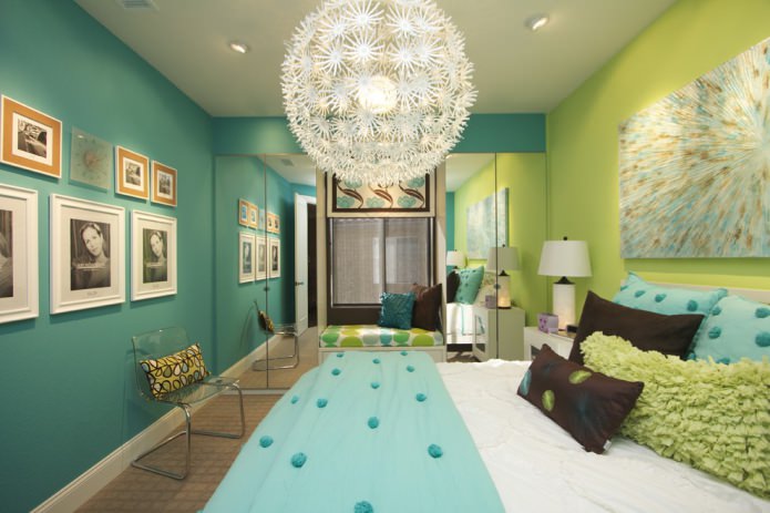 green and turquoise bedroom