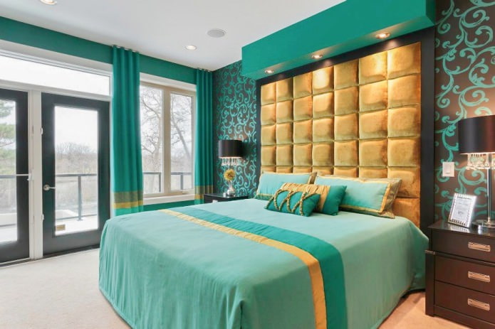 turquoise and gold bedroom