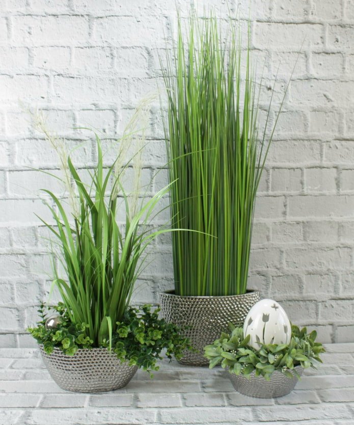 plastic grass in a flowerpot
