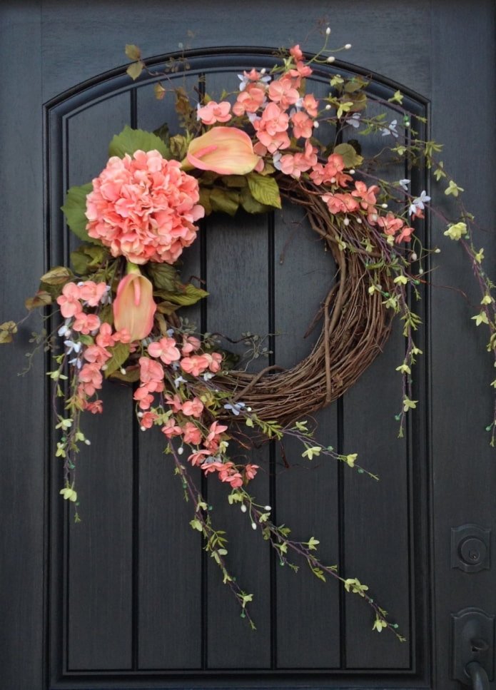 flower wreath on the door