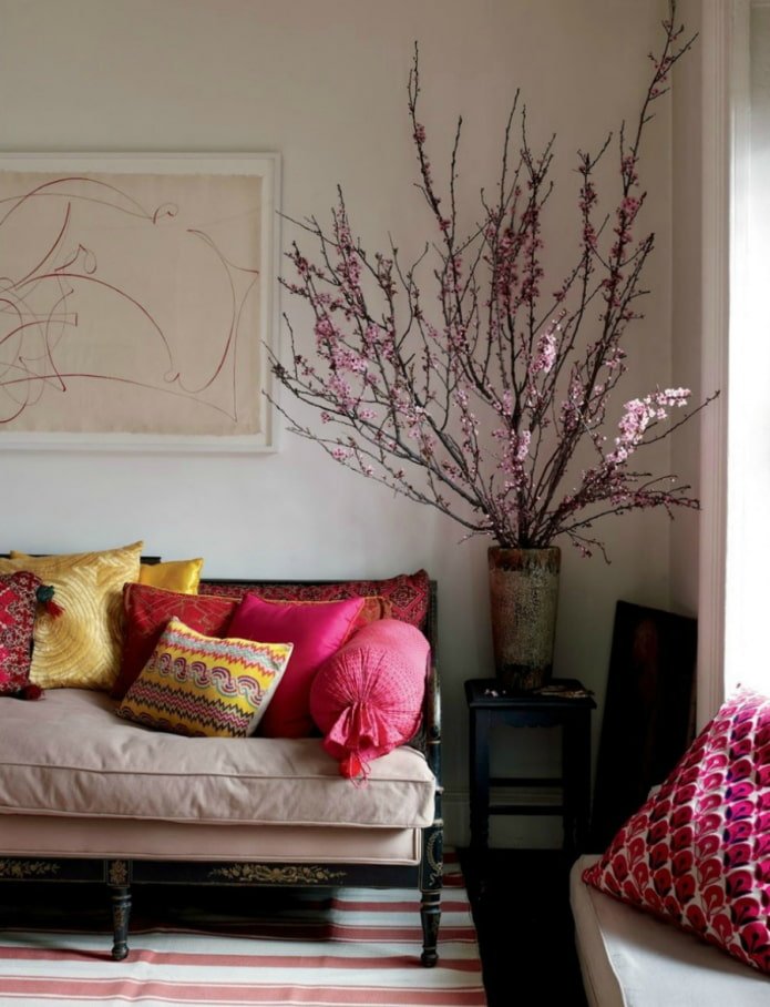 sakura flowers near the sofa