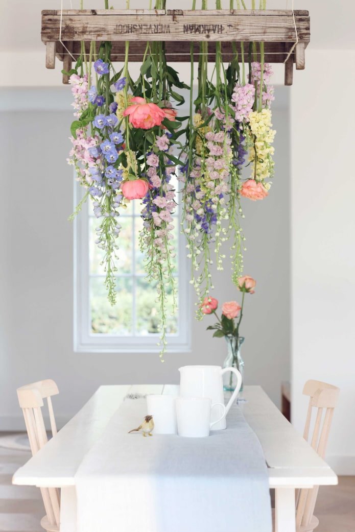 flowers above the dining table