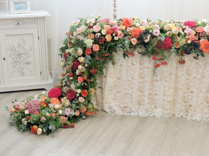flower garland on a sofa