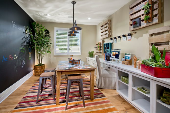 modern Italian children's room interior with a wooden table
