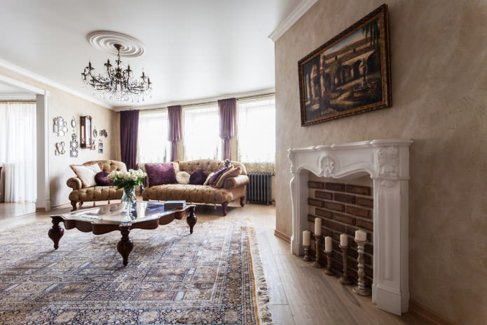 classic Italian interior with a bronze chandelier