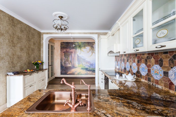forged chandelier in the kitchen