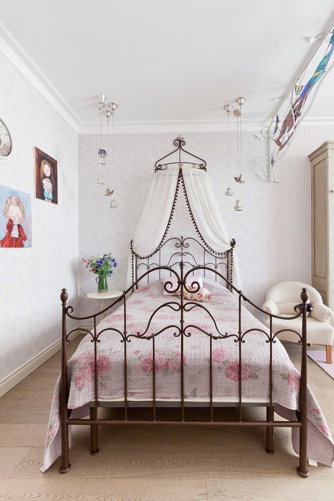 Wrought iron bed with a canopy