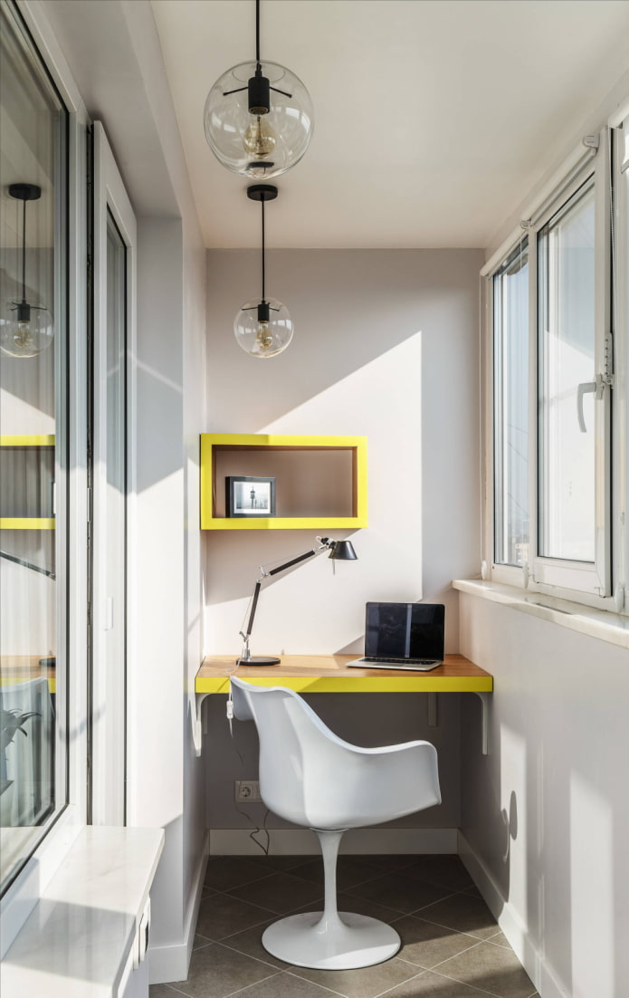 Tabletop, chair and shelf on a narrow balcony