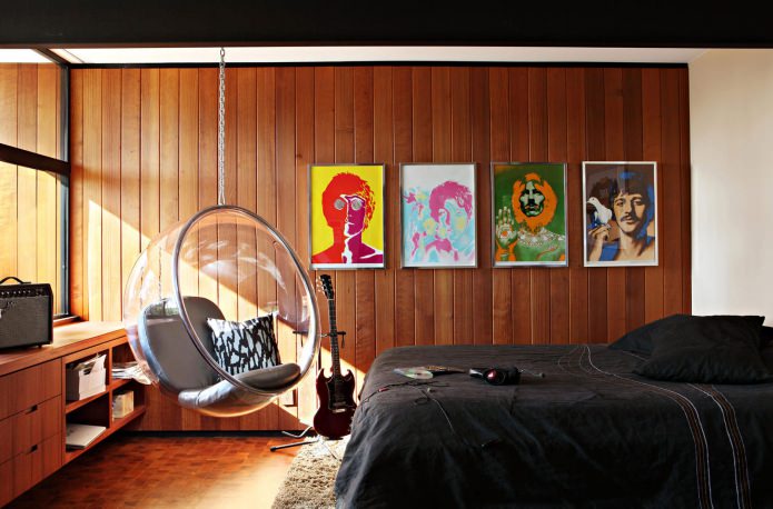 transparent swing chair in the bedroom