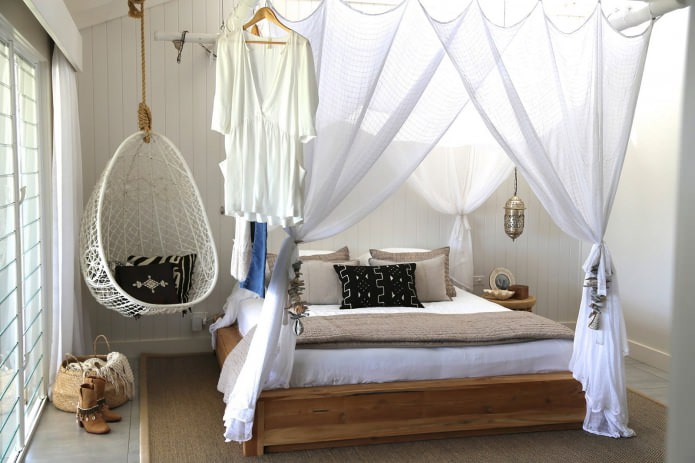 wicker swing chair in the bedroom