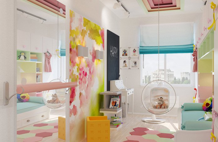 hanging chair in the interior of a small children's room