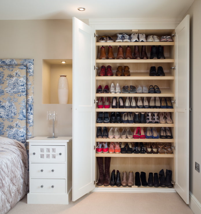 wardrobe in the bedroom with shoes