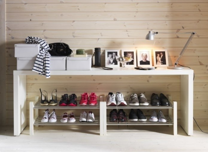 shoe shelves in the hallway