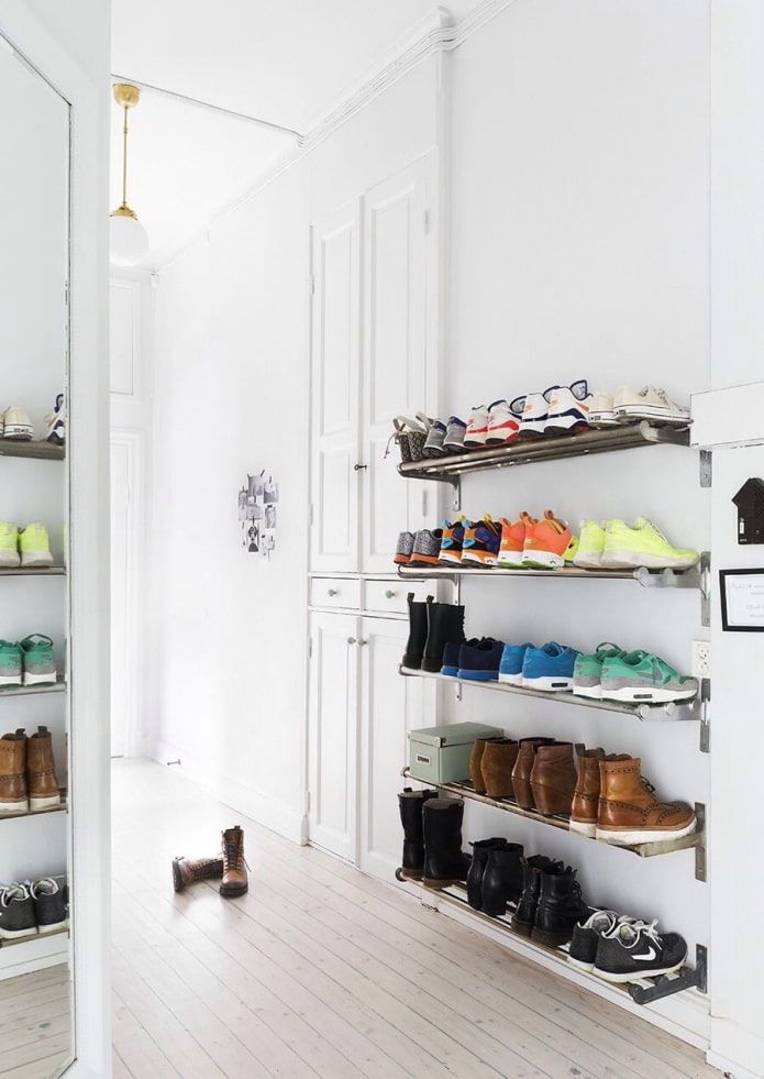 shoe shelves in the hallway