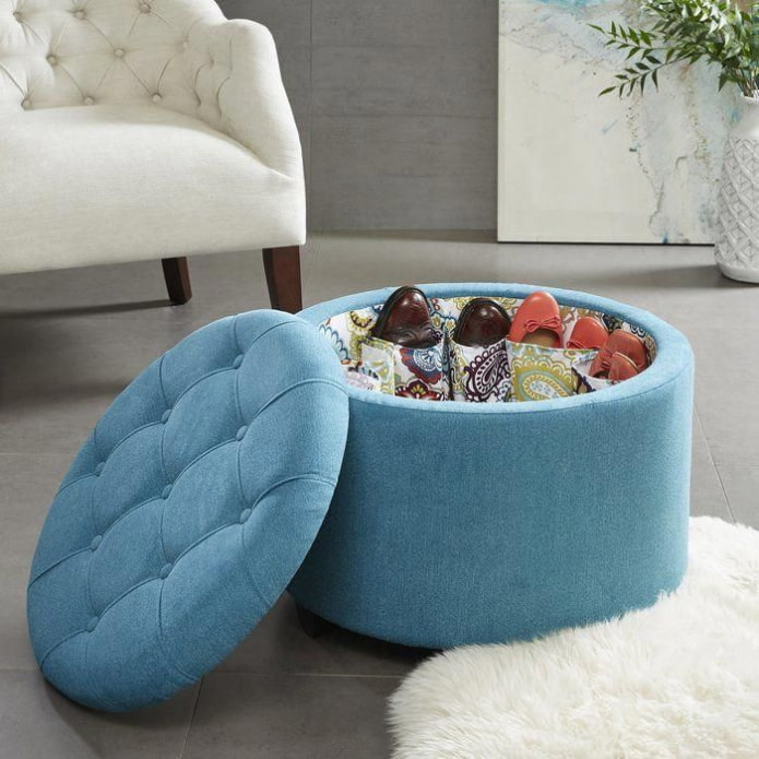open ottoman with shoes