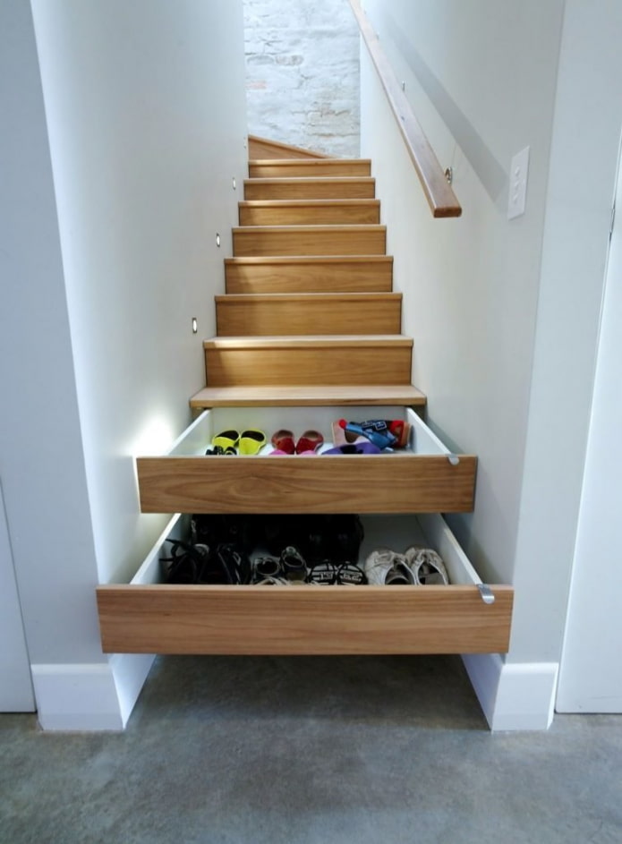 shelves in the steps of the stairs