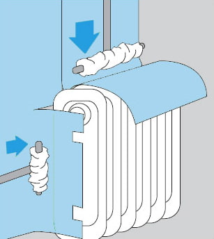 gluing wallpaper behind the radiator
