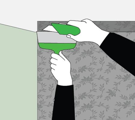 cutting wallpaper at the ceiling