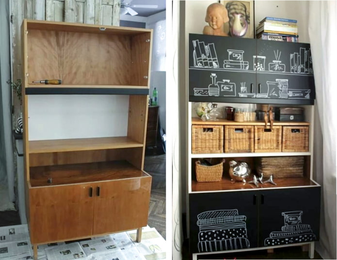 A sideboard covered with chalkboard paint