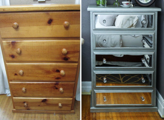 Decorating a chest of drawers with mirrors