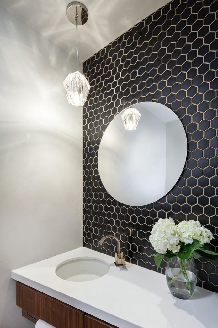 black tile grout in the interior