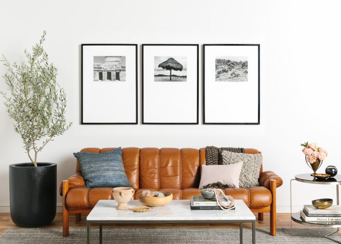 Modular paintings above the sofa