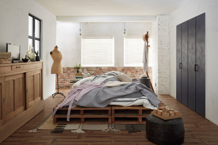 bed in the middle of the room