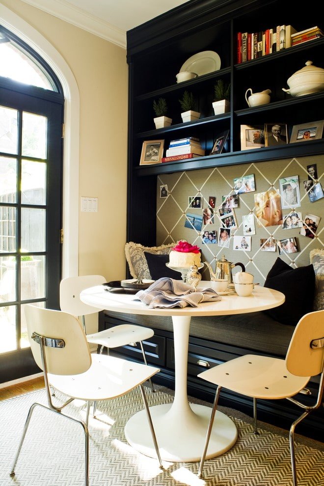 Shelves above the dining area