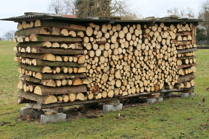 Woodpile covered with slate