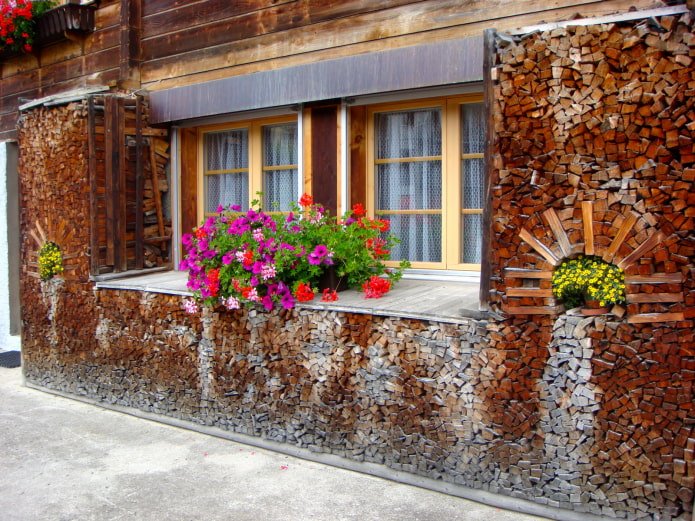 Near the wall of the house