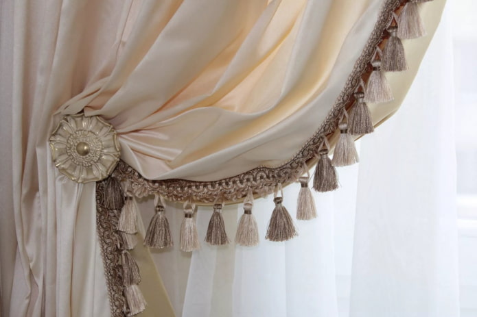 satin curtains with fringe