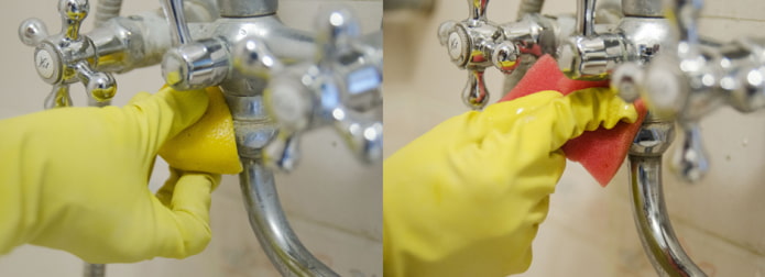 Treating faucets with lemon to remove limescale