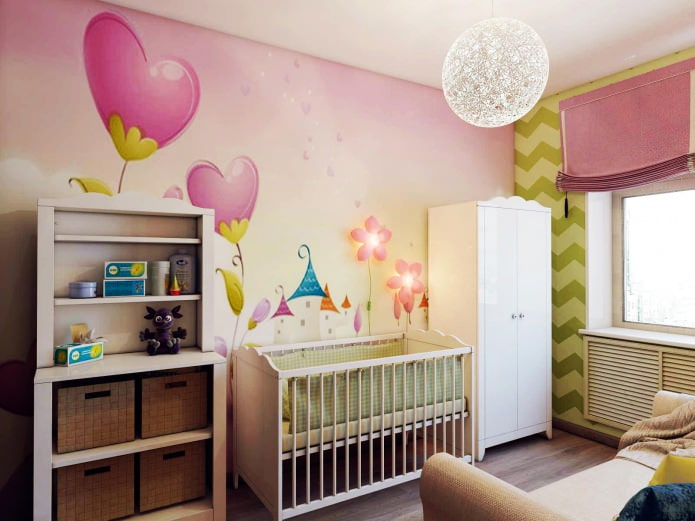 design of a children's room for a newborn of 8.4 sq. m.