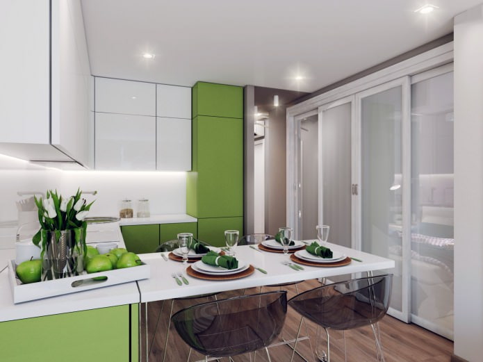 design of a kitchen-living room of 18.62 sq. m.