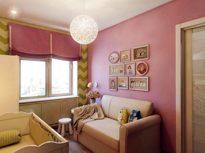 design of a children's room for a newborn of 8.4 sq. m.