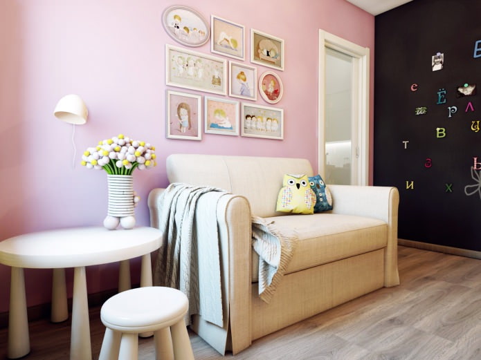design of a children's room for a newborn of 8.4 sq. m.