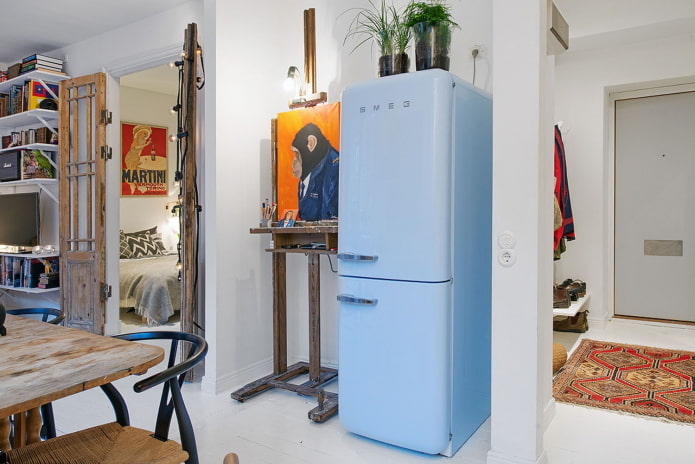 refrigerator in the dining room