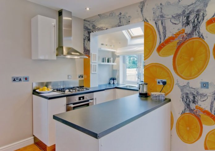 photo wallpaper for a small kitchen 