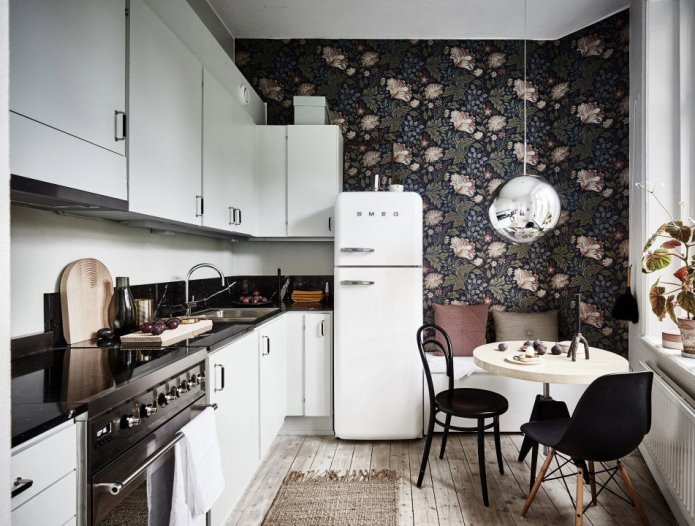 Round table in a kitchen interior
