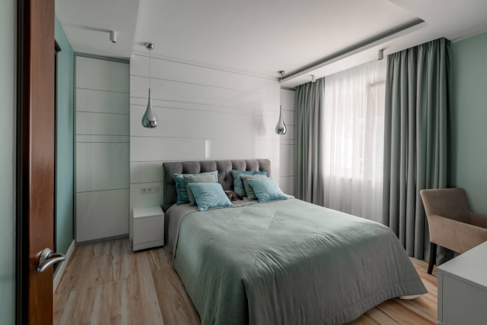 Bedroom in cold mint shades