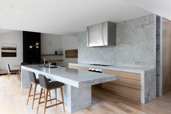 smooth stone on the apron in the kitchen