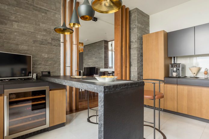 dolomite on the wall in the kitchen