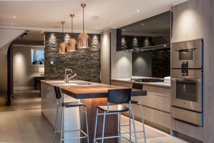 slate wall in a modern kitchen