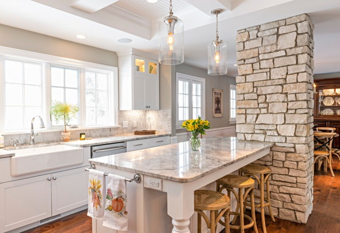 Beige stone in kitchen design