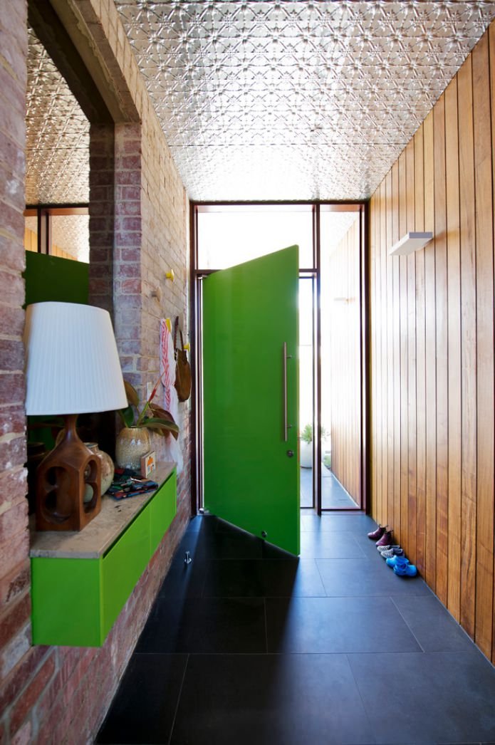 brick and wooden wall decoration