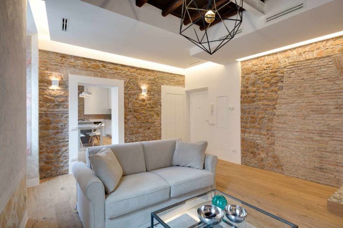 decorative stone finishing in the living room