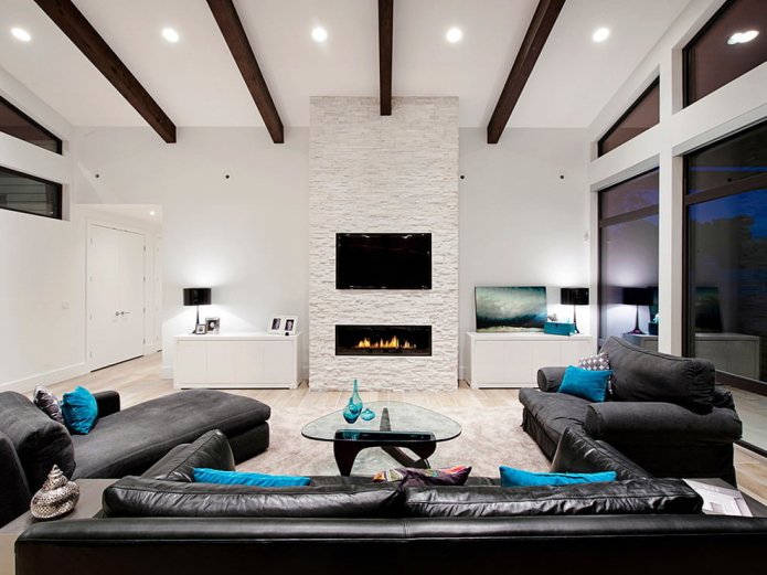 decorative stone finishing in high-tech style